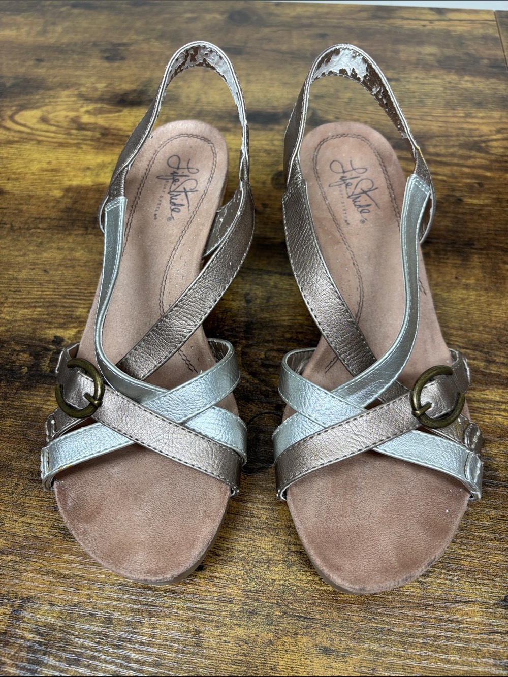 Life Stride Two-Tone Metallic Slingback Sandals - Bronze & Light Gold